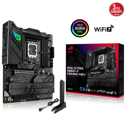 ASUS ROG STRIX B860-F GAMING WIFI, 4xDDR5, 4xM.2, HDMI, DP, Type-C, Wi-Fi 7, Bluetooth v5.4, Intel Core Ultra CPU(Seri 2), LGA1851 Soket, Gaming Anakart