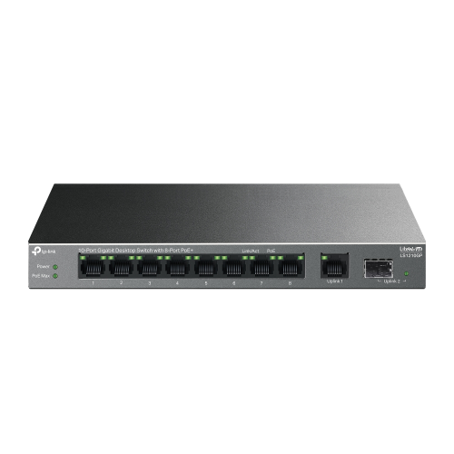 TP-LINK LS1210GP, Green Tech, 10 port Gigabit, 9 Port POE, +1 Port Gigabit SFP, 61W, Yönetilemez Masaüstü Switch Resim-1