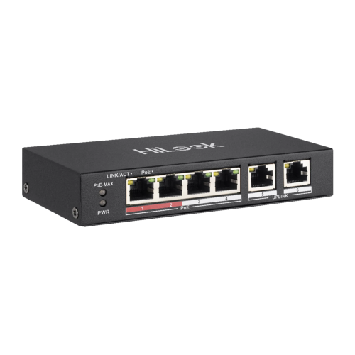 HILOOK HILOOK NS-0106P-35(B), 5 Port, Megabit, 4 Port PoE, 60W, +2 Port Megabit Uplink, Long Range 250Metre, Yönetilemez, Masaüstü Switch Resim-1