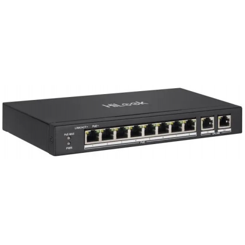 HILOOK HILOOK NS-0310P-60(B), 10Port, Megabit, 8 Port PoE, 60W, +2 Port Gigabit Uplink, Long Range 250Metre, Yönetilemez, Masaüstü Switch Resim-1