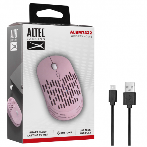 Altec Lansing ALBM7422, Pembe, 2.4GHz,  Şarj Edilebilir, 1600DPI, Kablosuz Optik Mouse