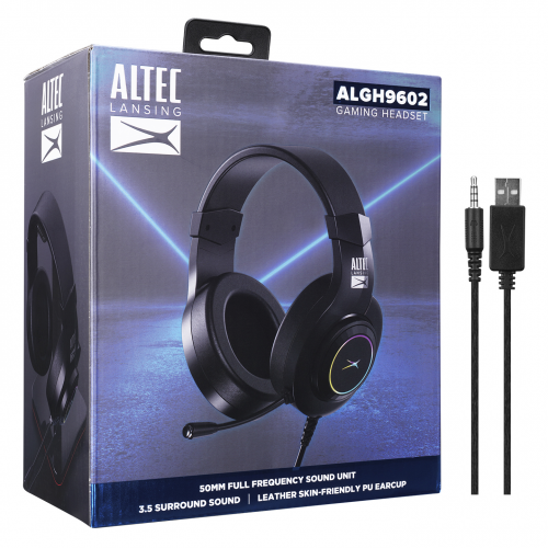 Altec Lansing ALGH9602, Siyah PS4/XBOX/Mobil Uyumlu, USB+3.5mm, Rainbow Aydınlatma, USB Kablolu, Gaming Mikrofonlu Kulaklık