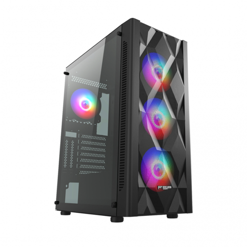 FSP CMT395A Mid Tower, 650W 80+ Bronze, Siyah, Temperli Cam, RGB, ATX GAMING KASA