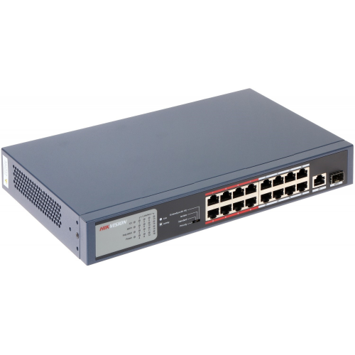 HIKVISION DS-3E0318P-E/M, 16 Port, MegaBit, 16 Port PoE, 130W, +1 Port GigaBit Uplink, +1 Port GigaBit SFP, Yönetilemez, Rack Mount Switch