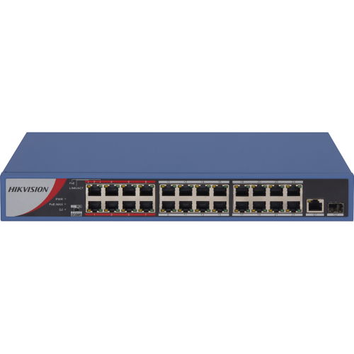 HIKVISION DS-3E0326P-E/M(B),24 Port, MegaBit, 24 Port PoE, 250W, +1 Port GigaBit Uplink, +1 Port GigaBit SFP, Yönetilemez, Rack Mount Switch