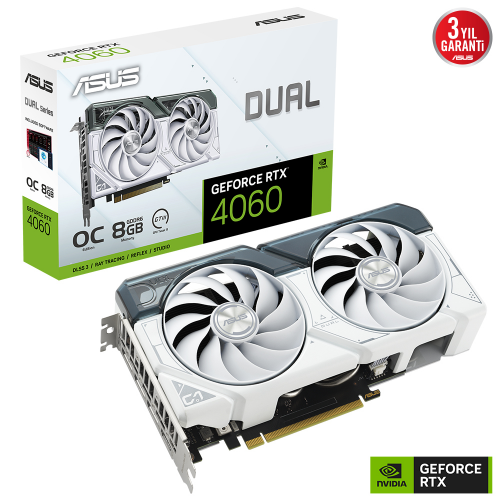 ASUS DUAL-RTX4060-O8G-WHITE, 8Gb, 128Bit, GDDR6, 1xHDMI, 3xDP GAMING Ekran Kartı