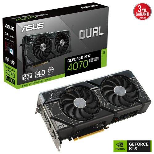 ASUS DUAL-RTX4070S-12G, 12Gb, 192Bit, GDDR6X, 1xHDMI, 3xDP GAMING Ekran Kartı