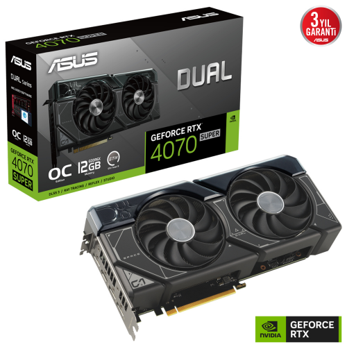 ASUS DUAL-RTX4070S-O12G, 12Gb, 192Bit, GDDR6X, 1xHDMI, 3xDP GAMING Ekran Kartı