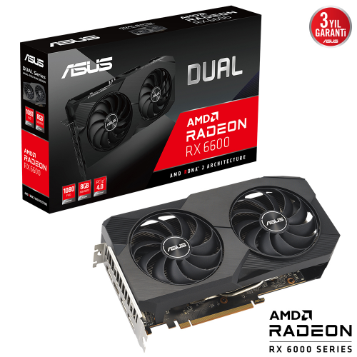 ASUS DUAL-RX6600-8G-V2, 8Gb, 128Bit, GDDR6, 1xHDMI, 3xDP, GAMING Ekran Kartı