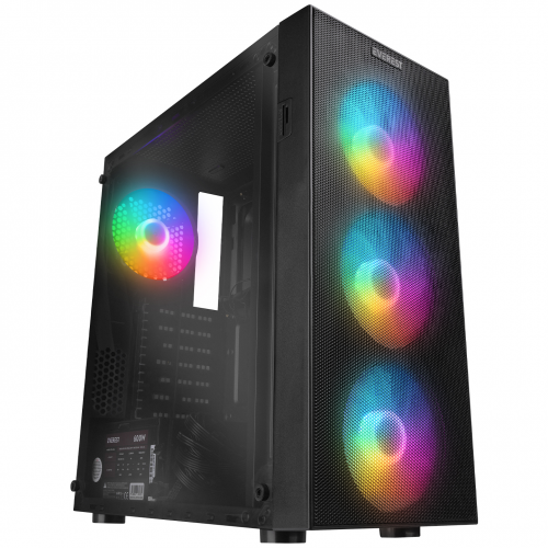 EVEREST FACED-V5, Mesh, 600W, 4x12cm Sabit Rainbow Fan, Temperli Cam Yan Panel, ATX, GAMING KASA