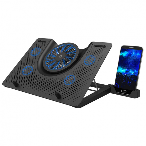 FRISBY FNC-5240ST (1x14cm  4x6cm) 5 adet Fan,  12&quot;-17&quot; Notebook Soğutucu, 5 Kademeli Stand, İşlevsel Telefon Tutucu, Mavi Ledli (Siyah)