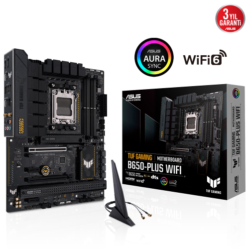 ASUS TUF GAMING B650-PLUS WIFI, 4xDDR5, 3x M.2, HDMI, DP, 2xType-C, Wİ-Fİ 6, Bluetooth v5.2, AMD Ryzen 7000 Serisi, AM5 Soket Anakart