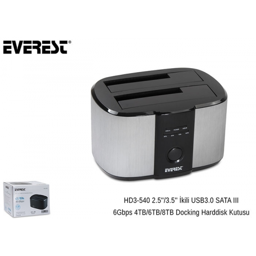 EVEREST HD3-540, 2.5&quot; ve 3.5&quot; Disk Uyumlu, USB 3.0, İki Disk Yuvalı, Dock Station