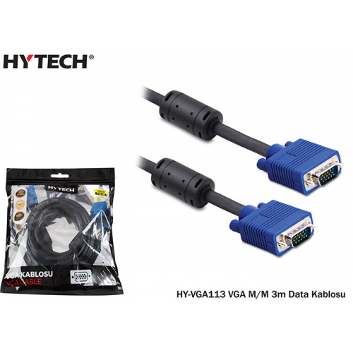 HYTECH HY-VGA113, 15Pin, İki Ucu Erkek, 3mt, VGA Kablosu