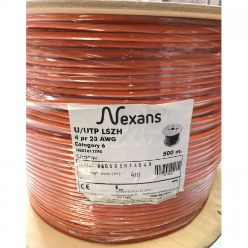 NEXANS CAT6, 500M, 23AWG (0,58mm),UTP, %100 Bakır, LSZH Halogen Free, Makara, Kablo (Turuncu)