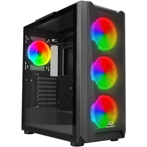 POWERBOOST VK-W001B, Tempered Glass, ARGB,  USB 3.0, MidTower, ATX, Siyah, Mesh Panel, GAMING KASA (PSU YOK)