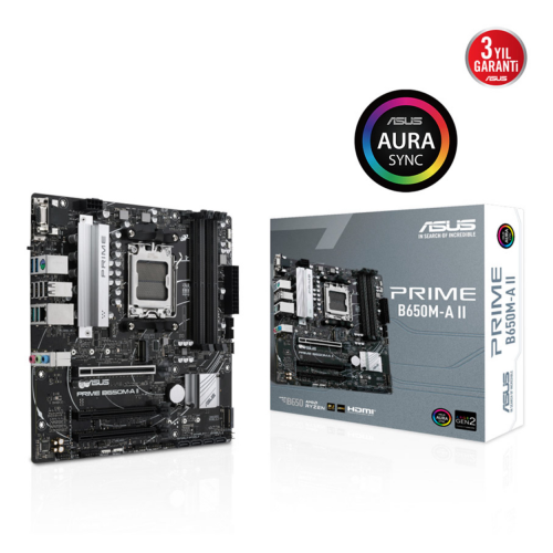 ASUS PRIME B650M-A II, 4xDDR5, 2x M.2, D-SUB, HDMI, DP, AMD Ryzen 7000 Serisi, AM5 Soket Anakart