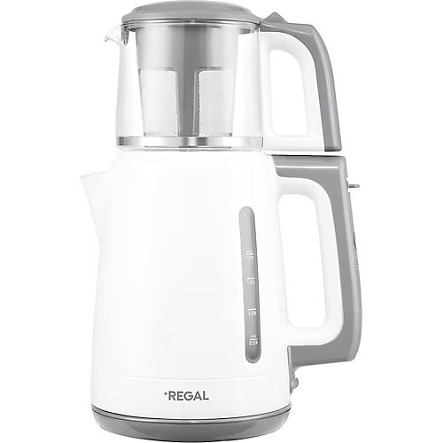 REGAL RC 1000G Cam Demlikli ÇAY MAKİNESİ, Üst Demlik 0,9 Litre, Sıcak Su 1,9 Litre, 1700W (Beyaz)