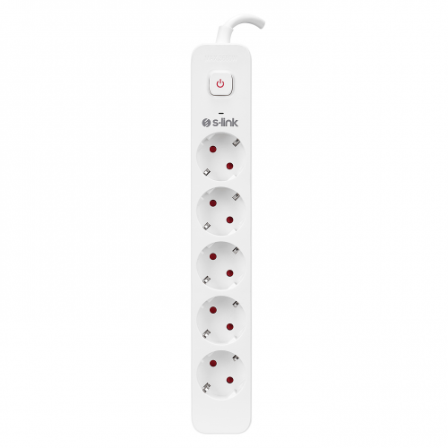 S-LINK SPG501S, 5 Soket, Akım Korumalı Priz, 1.5Mt Kablo, 750 Joule (Beyaz) %100 Bakır