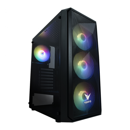 VENTO VG10F Mid Tower, 500W Siyah, Temperli Cam, RGB, ATX GAMING KASA