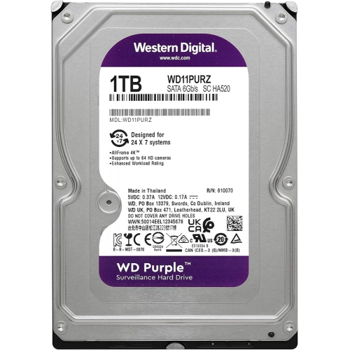 WD PURPLE, WD11PURZ, 3.5&quot; 1TB, 64Mb, 5400 Rpm, 7/24 Güvenlik, HDD