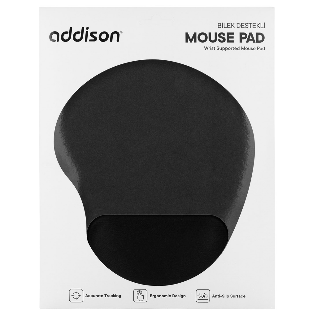 ADDISON 300521, 250x197x5mm, Bileklik Destekli, Mouse Pad (Siyah)