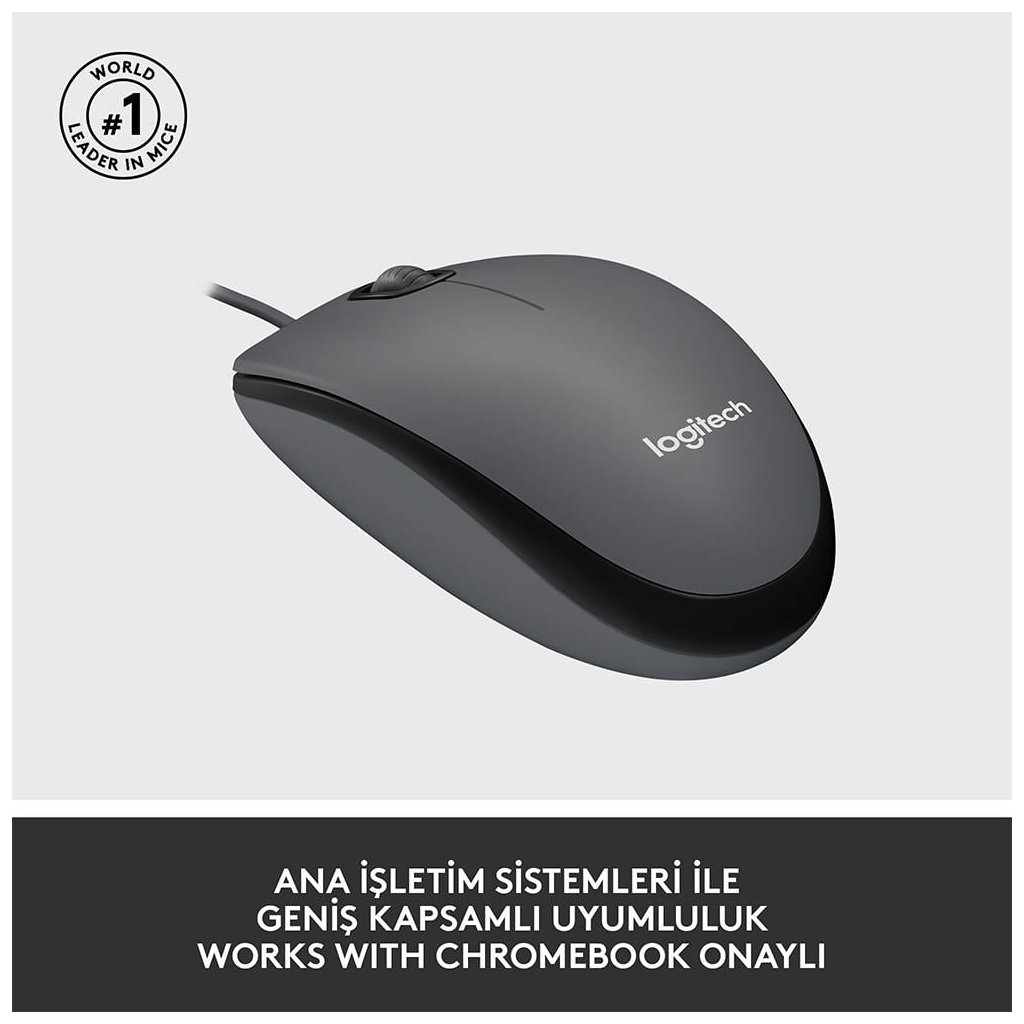 LOGITECH 910-006652, M100 Siyah, USB Kablolu, 1000dpi, Optik, 3 Tuşlu, Mouse