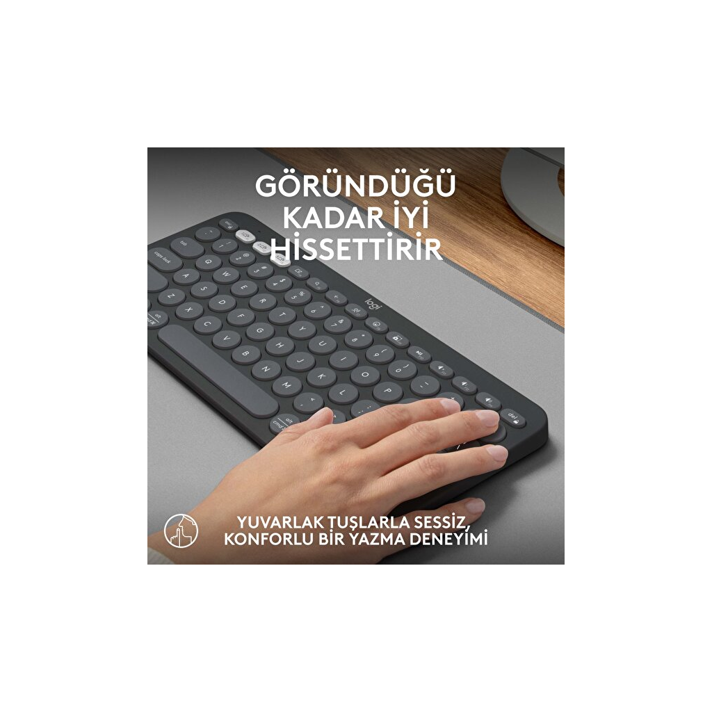 LOGITECH K380S, Pebble Keys 2,  Siyah, 920-011859, Bluetooth, Türkçe, Q, Multimedya, Mini Klavye