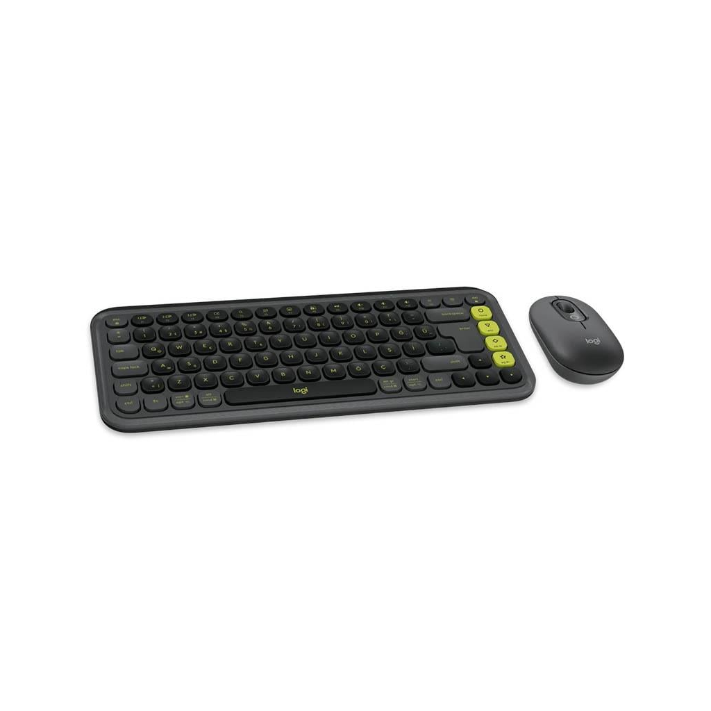 LOGITECH POP ICON COMBO, Siyah-Yeşil, 920-013075, Kablosuz, Türkçe Q, Klavye Mouse Set