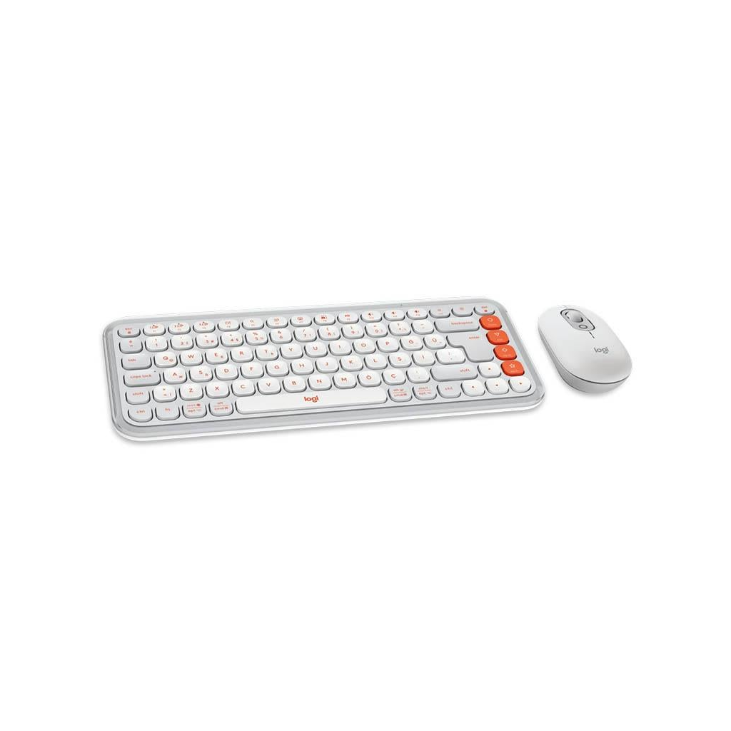 LOGITECH POP ICON COMBO, Beyaz-Turuncu, 920-013076, Kablosuz, Türkçe Q, Klavye Mouse Set