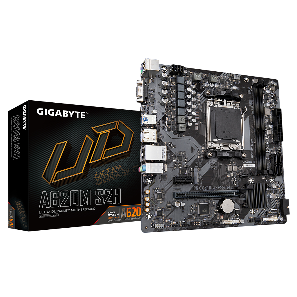 GIGABYTE A620M-S2H, rev.1.2, 6400MHz, 2xDDR5, 1x M.2, D-SUB, HDMI, DP, AMD Ryzen 7000 Serisi, AM5 Soket Anakart