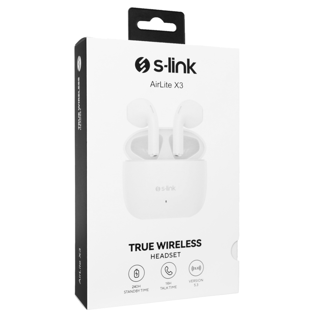 S-LINK AirLite X3, Beyaz, Bluetooth 5.3, Kablosuz, TWS Kulak içi, Dokunmatik Kontrol, 16saat Çalma Süresi, Microfonlu Kulaklık