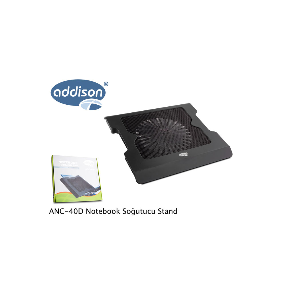 ADDISON ANC-40D, 20cm Fan, 10&quot;-16&quot; Notebook Soğutucu, 4 USB 2.0 Giriş, Mavi Ledli Fan(Siyah)