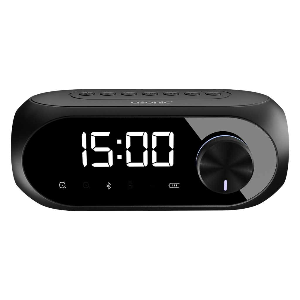ASONIC AS-W6, Siyah, 5W, USB, AUX, Bluetooth, Kablosuz, Taşınabilir, 1200mAh Batarya, Alarmlı Saat, Derece ve Speaker