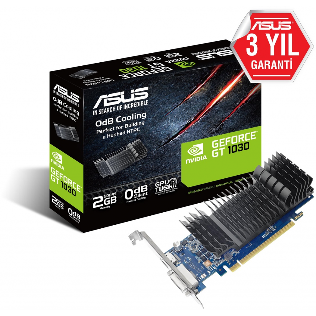 ASUS GT1030 2GB GT1030-SL-2G-BR DDR5 64bit HDMI DVI PCIe 16X v3.0 Fansız