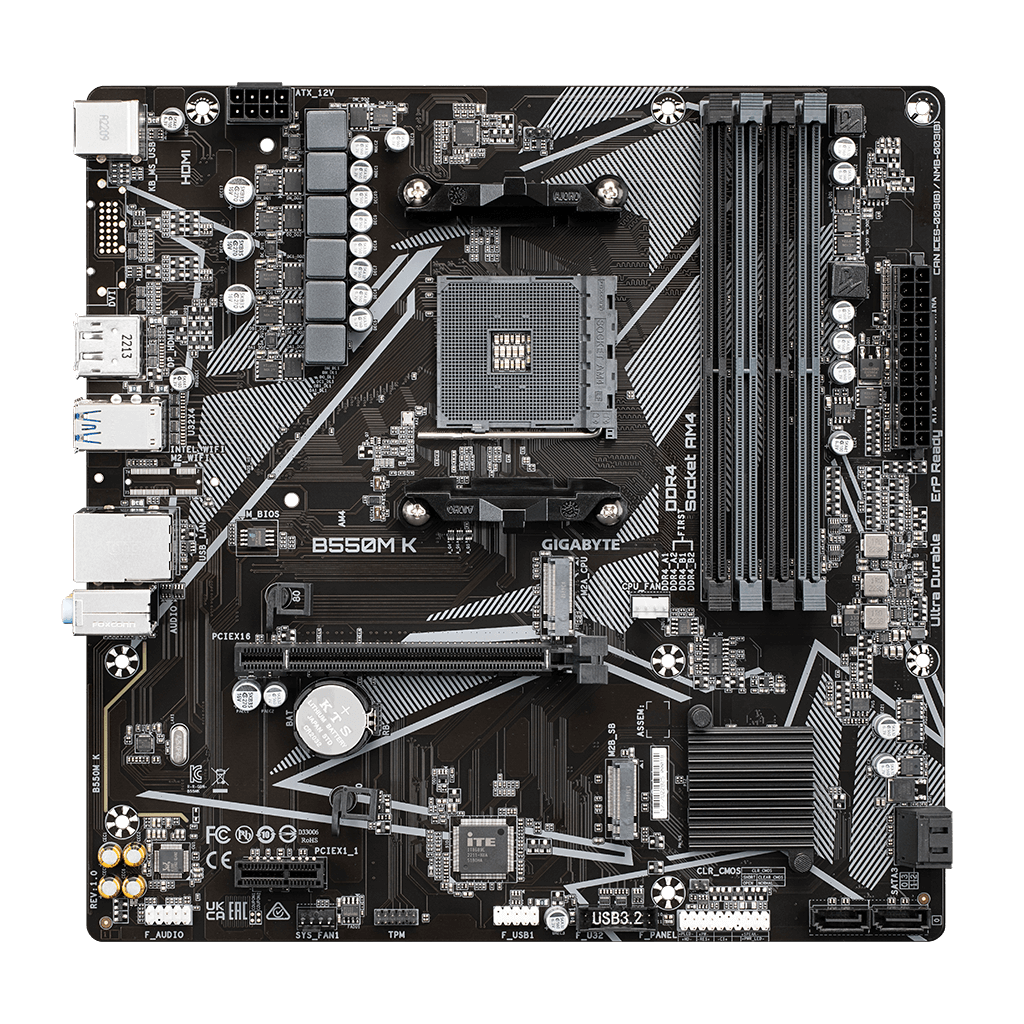 GIGABYTE B550M K, rev.1.0, 4xDDR4, 2xM.2, DP, HDMI, AM4 Soket Anakart
