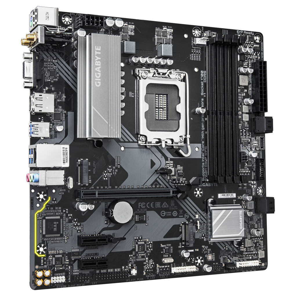 GIGABYTE B760M D3HP WIFI6, 4xDDR5, 2xM.2, DP, HDMI, VGA, Wi-Fi 6E, Bluetooth v5.3, 12-13.14.Nesil, LGA1700 Soket, Anakart