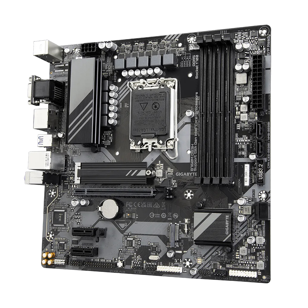 GIGABYTE B760M DS3H, rev.1.0, 4xDDR5, 2xM.2, 2xDP, HDMI, VGA, 12-13-14.Nesil, LGA1700 Soket, Anakart