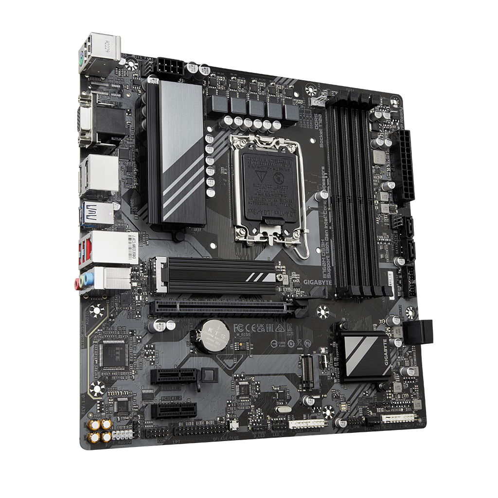 GIGABYTE B760M DS3H, rev.1.0, 4xDDR5, 2xM.2, 2xDP, HDMI, VGA, 12-13-14.Nesil, LGA1700 Soket, Anakart