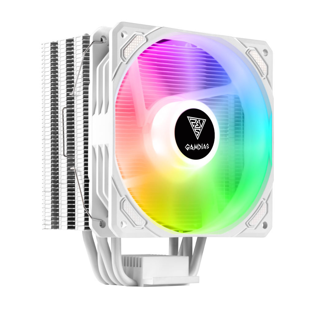 GAMDIAS BOREAS E1-410 WH, White Edition,  120mm, CPU Kule Tipi Hava Soğutma, Doğrudan Temas Teknolojisine Sahip 4 adet Gelişmiş Bakır Isı Borusu (AMD AM4-AM5 ve INTEL Tüm işlemciler ile uyumlu)