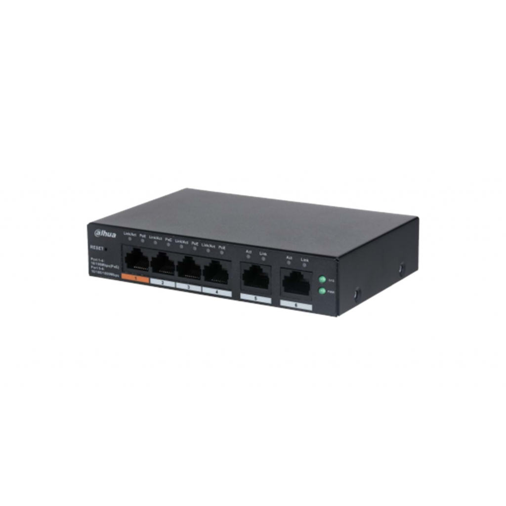 DAHUA CS4006-4ET-60, 4 Port, Megabit, 4 Port PoE, 60W, + 2 Port Uplink, Cloud Yönetilebilir, Switch