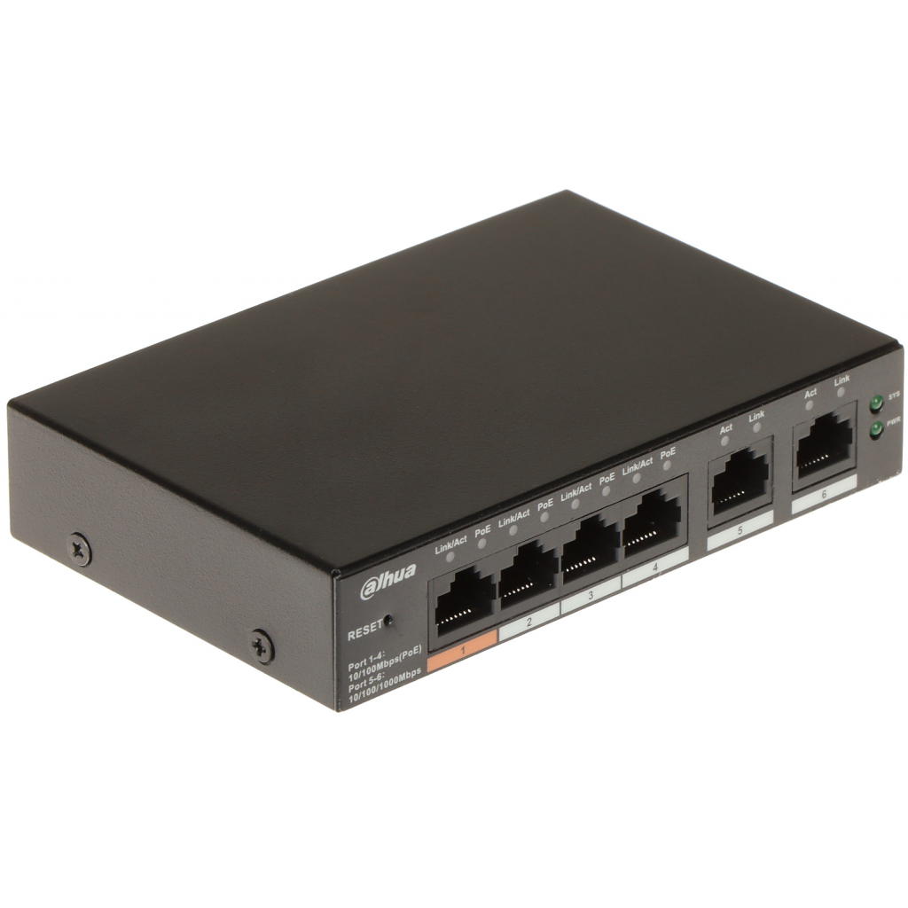 DAHUA CS4006-4ET-60, 4 Port, Megabit, 4 Port PoE, 60W, + 2 Port Uplink, Cloud Yönetilebilir, Switch