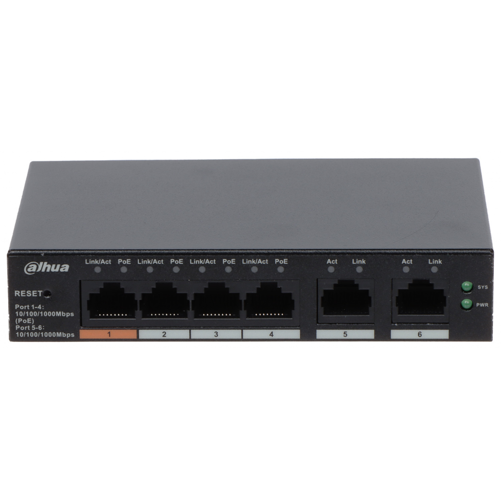 DAHUA CS4006-4GT-60, 4 Port, Gigabit, 4 Port PoE, 60W, + 2 Port Uplink, Cloud Yönetilebilir, Switch