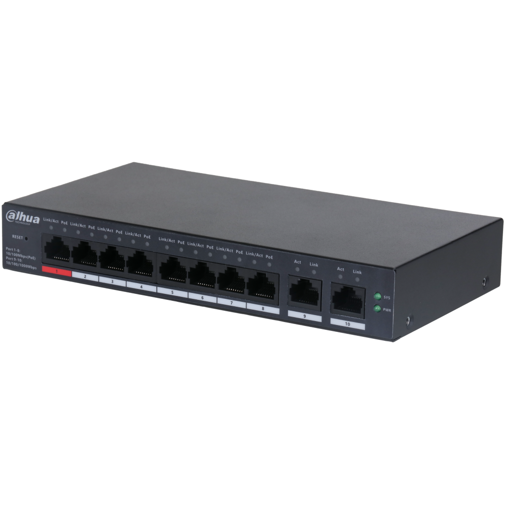 DAHUA CS4010-8ET-110, 8 Port, Megabit, 8 Port PoE, 110W, +2 Port Uplink, Cloud Yönetilebilir, Switch