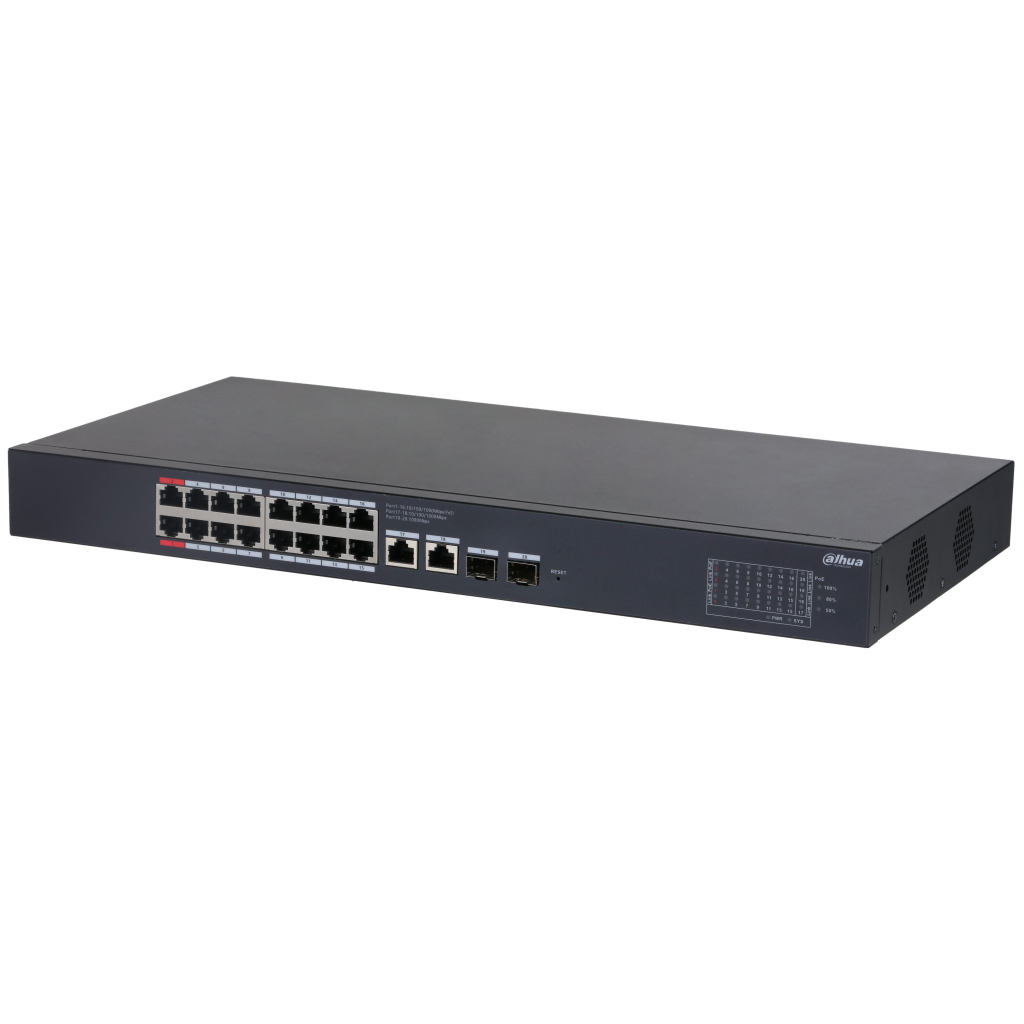 DAHUA CS4220-16GT-190, 16Port, Gigabit, 16 Port PoE, 190W, +2 Port Gigabit Uplink, +2 Port SFP Gigabit Combo, Cloud Yönetilebilir, Switch