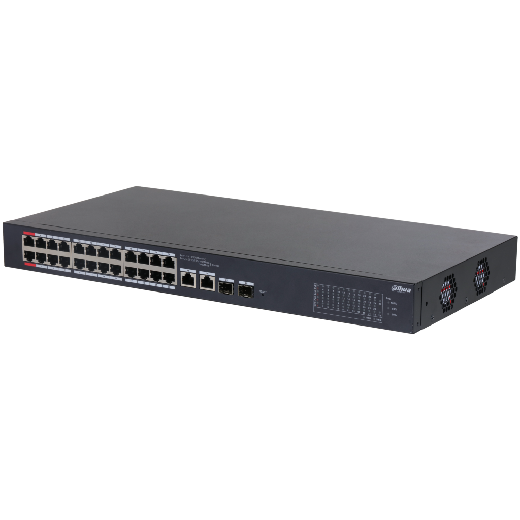 DAHUA CS4226-24ET-240, 24Port, Megabit, 24 Port PoE, 240W, +2 Port SFP Gigabit Combo, Cloud Yönetilebilir, Switch