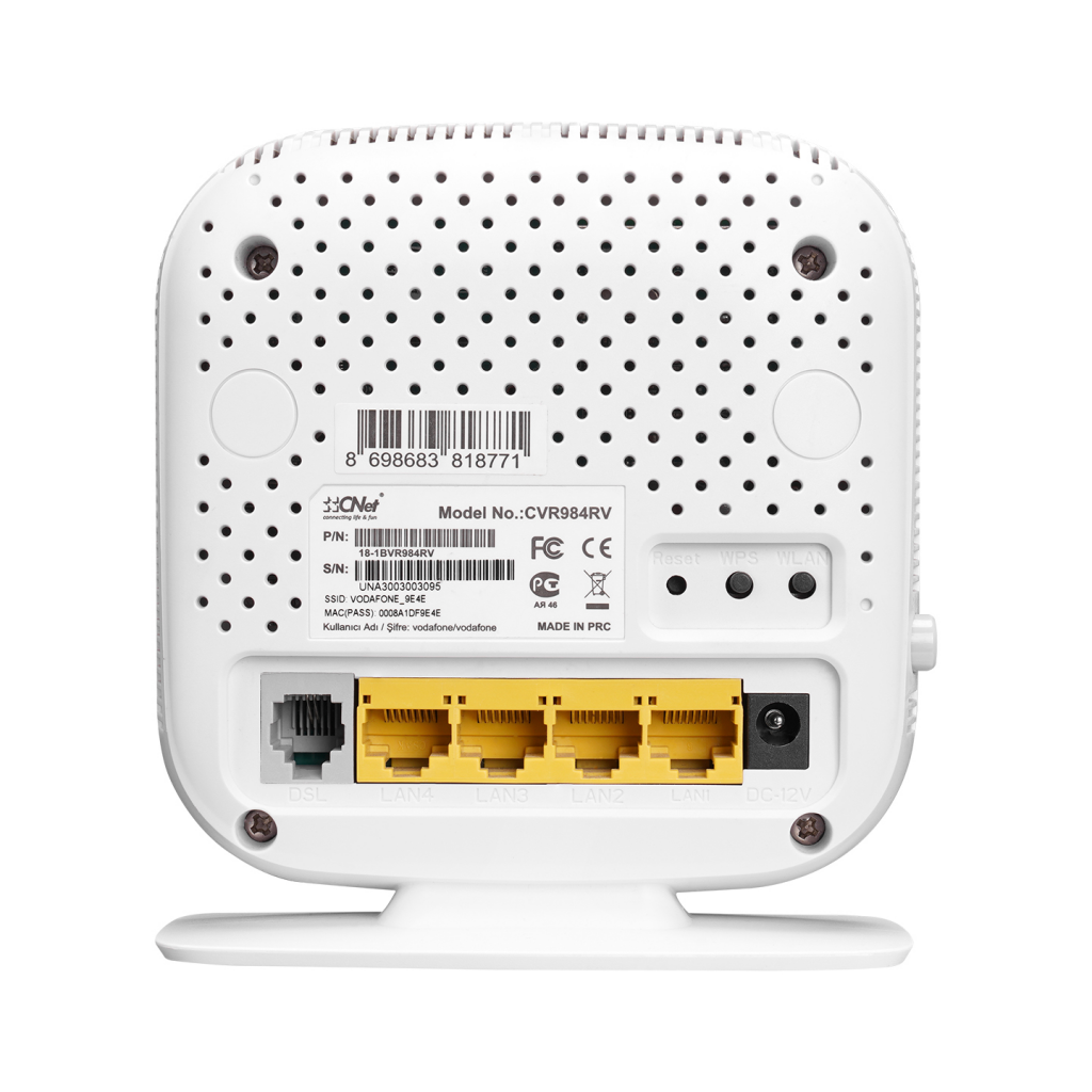 CNET CVR984RV, 4 Port, 2.4Ghz Wifi, 300Mbps, 2x3dBi Dahili Anten, VDSL2, ADSL2+ MODEM