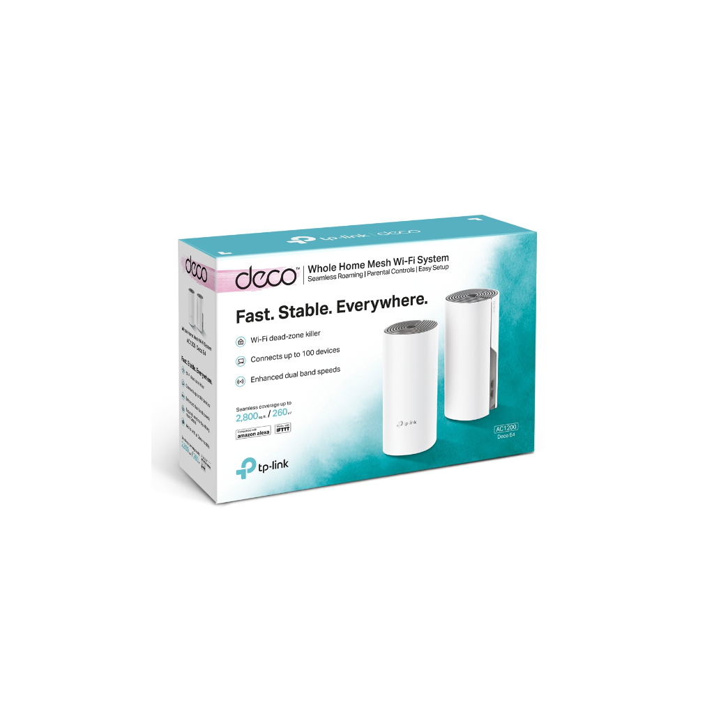 TP-LINK DECO-E4, AC1200, Üçlü Mesh, 300-867Mbps, Dual Band, 2Port Megabit Lan, 370m2 kapsama Alanı, Router, Geniş Alan İnternet Ağı Sağlayıcısı
