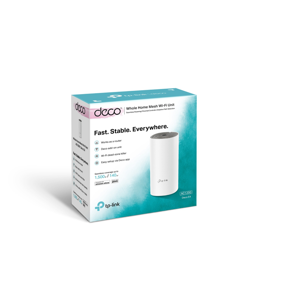 TP-LINK DECO E4, AC1200, Tekli Mesh, 300-867Mbps, Dual Band, 2Port Megabit Lan, 140m2 kapsama Alanı, Router, Geniş Alan İnternet Ağı Sağlayıcısı