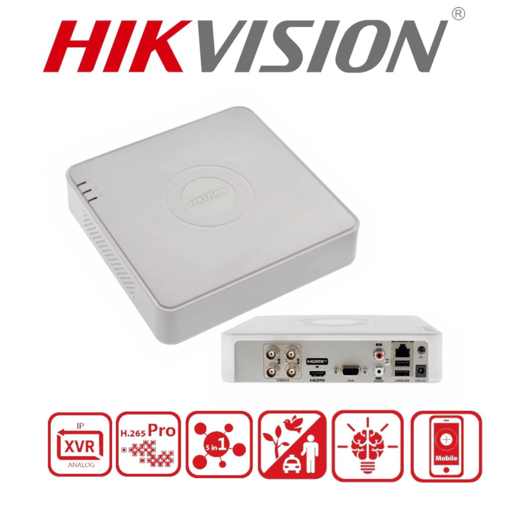 HIKVISION DS-7104HQHI-M1/S, 4Kanal, 5Mpix, H265Pro+, 1 HDD Desteği, 5in1 DVR Cihazı